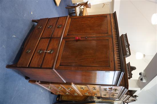 A George III Hepplewhite period mahogany dwarf linen press W. 3ft 9in. D.1ft 10in. H.5ft 6in.